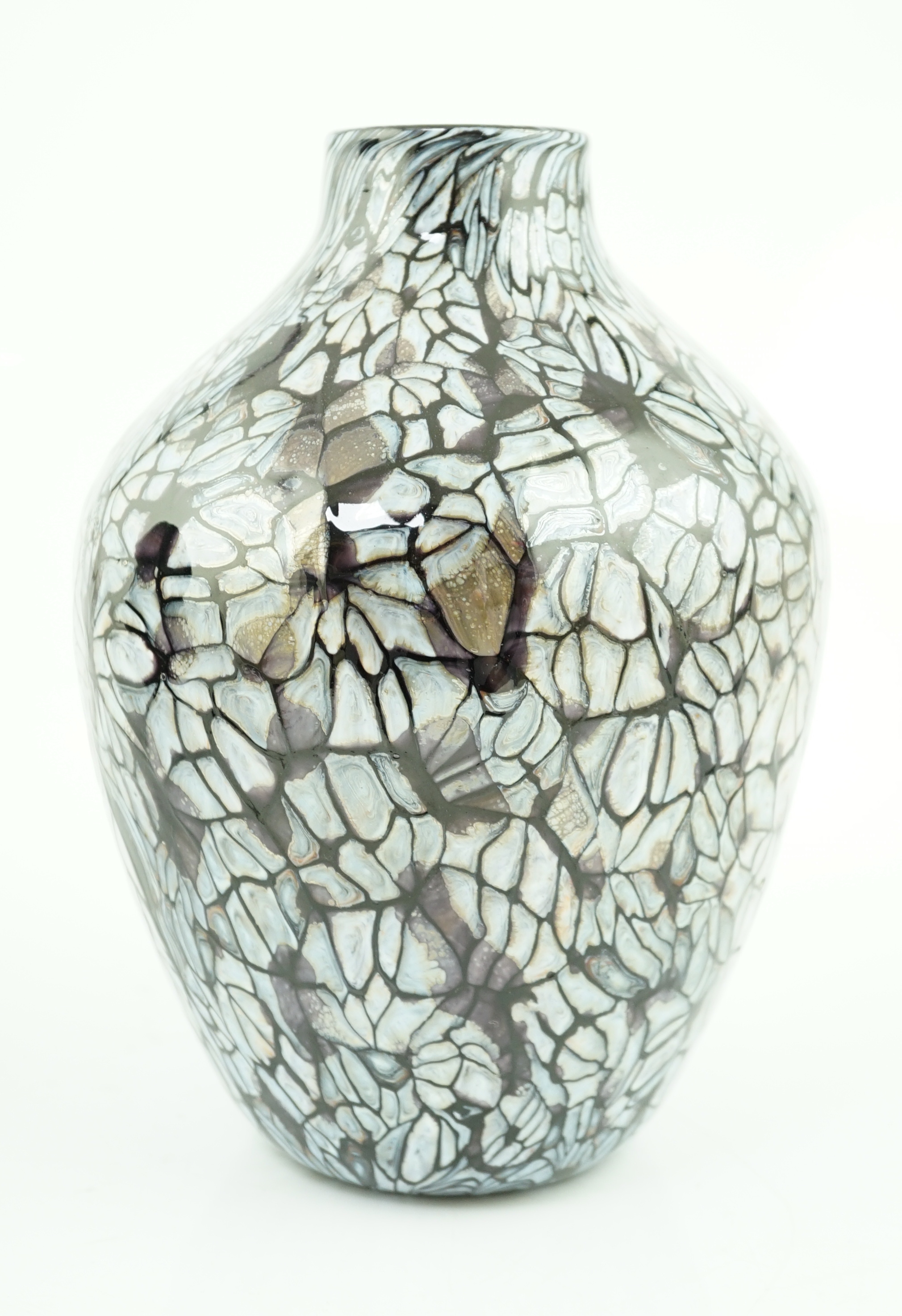 Vittorio Ferro (1932-2012) A Murano glass Murrine vase, ovoid shaped, with a pale blue and brown foliate design, unsigned, 23cm, Please note this lot attracts an additional import tax of 20% on the hammer price